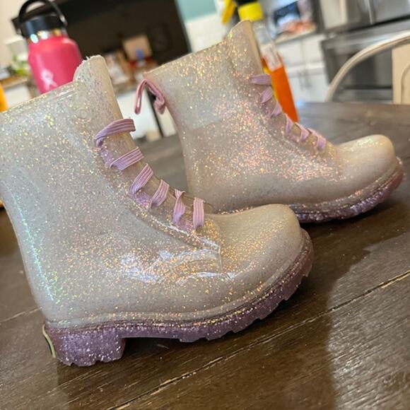 Western Chief Shimmer Glitter Lighted Combat Rubber Rain Boots (Toddlers Size 7) - Picture 1 of 5
